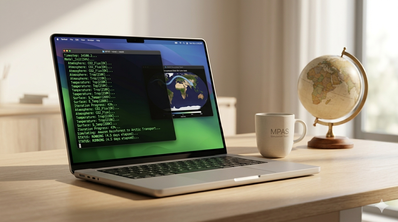 Consumer laptop running MPAS global atmospheric simulation